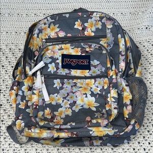 JanSport Gray and Yellow Floral Backpack EUC